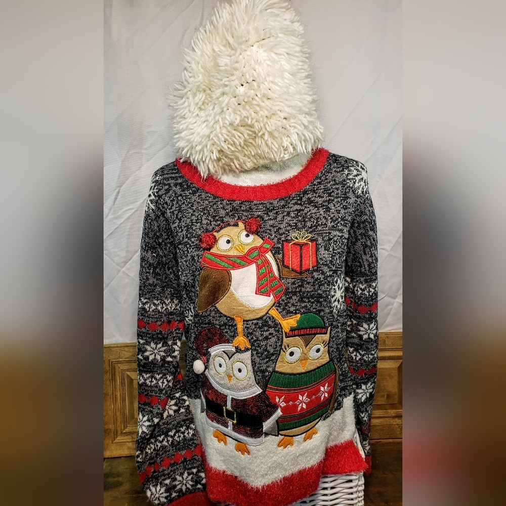 United States Sweaters Holiday Owl Crewneck - Red, Gray, White